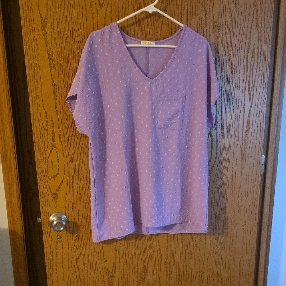 Cotton Bleu Purple V-Neck Women Top NWOT